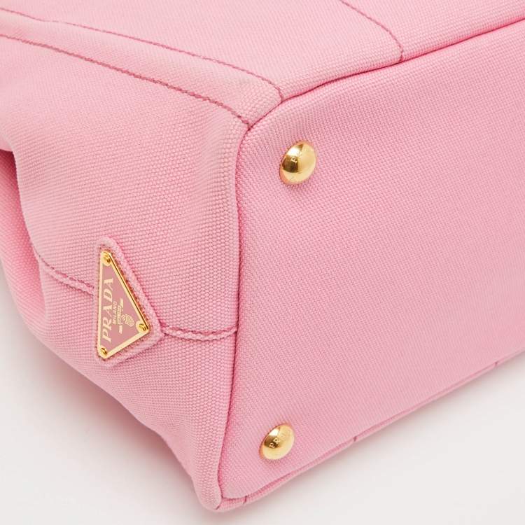 Pre Owned Prada Light Pink Canvas Logo Small Canapa Tote