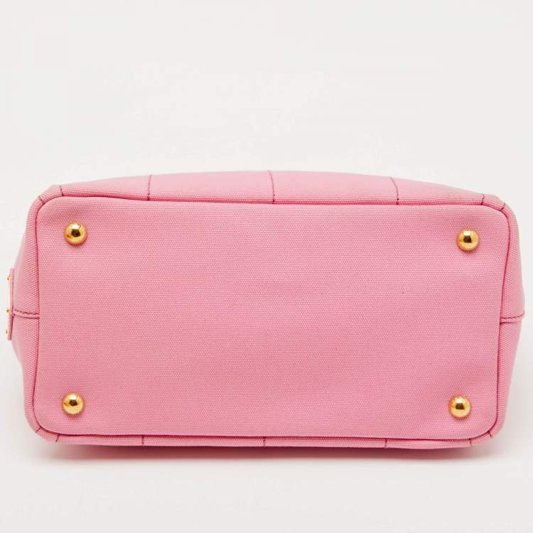 Pre Owned Prada Light Pink Canvas Logo Small Canapa Tote