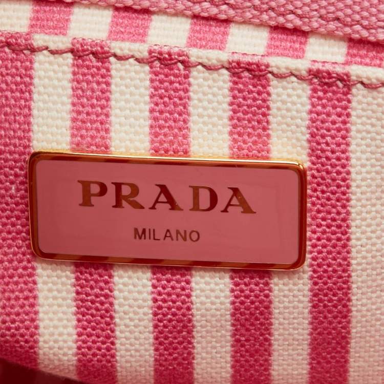 Pre Owned Prada Light Pink Canvas Logo Small Canapa Tote