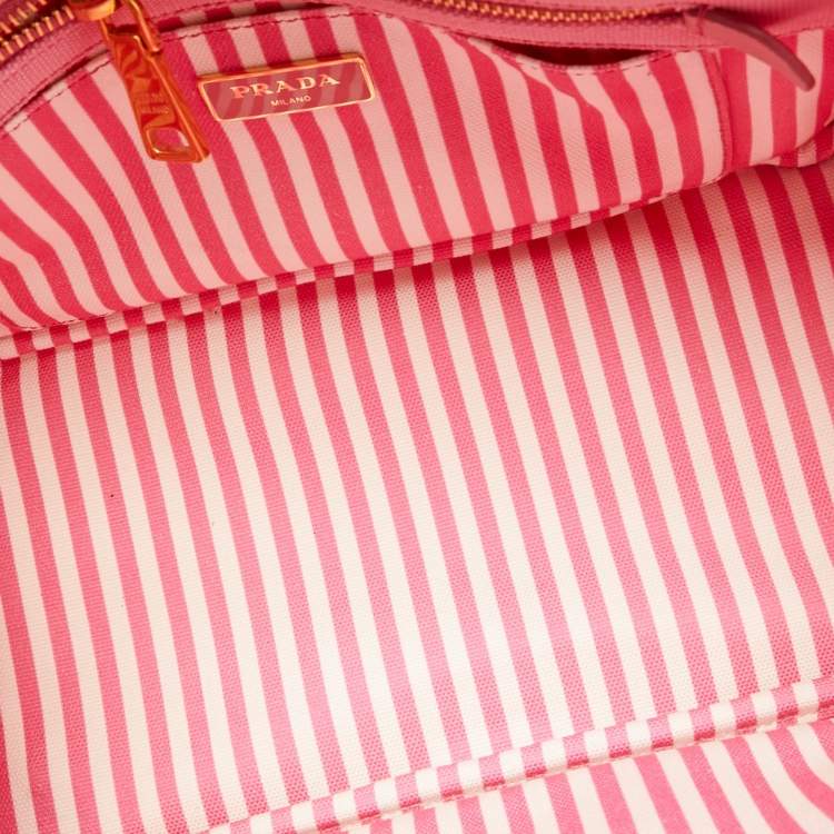 Pre Owned Prada Light Pink Canvas Logo Small Canapa Tote