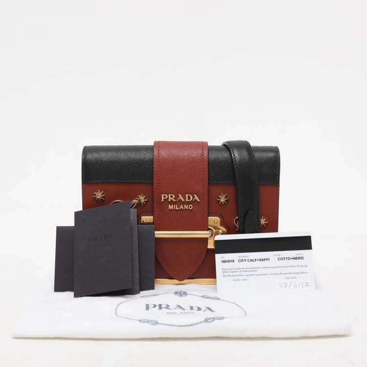 Pre Owned Prada Brick Red/Black Leather Astrology Celestial Cahier Crossbody Bag      