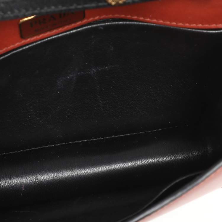 Pre Owned Prada Brick Red/Black Leather Astrology Celestial Cahier Crossbody Bag      
