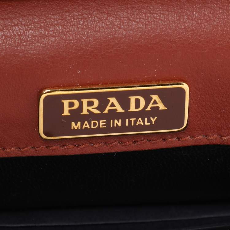 Pre Owned Prada Brick Red/Black Leather Astrology Celestial Cahier Crossbody Bag      