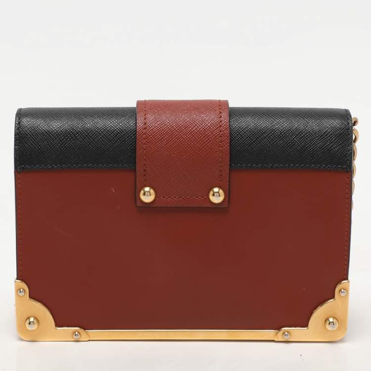 Pre Owned Prada Brick Red/Black Leather Astrology Celestial Cahier Crossbody Bag      