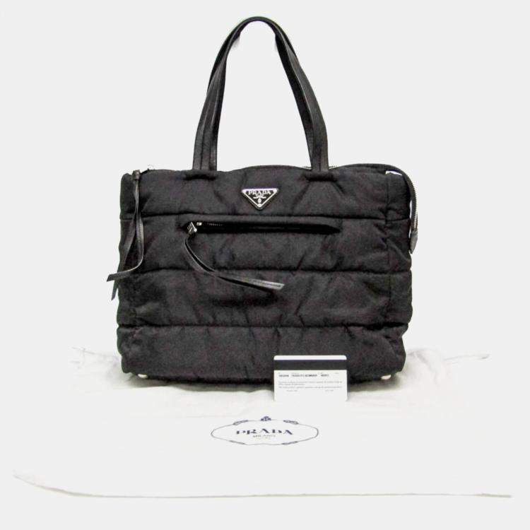 Pre Owned Prada Tessuto Black Nylon Bomber Tote Bag 