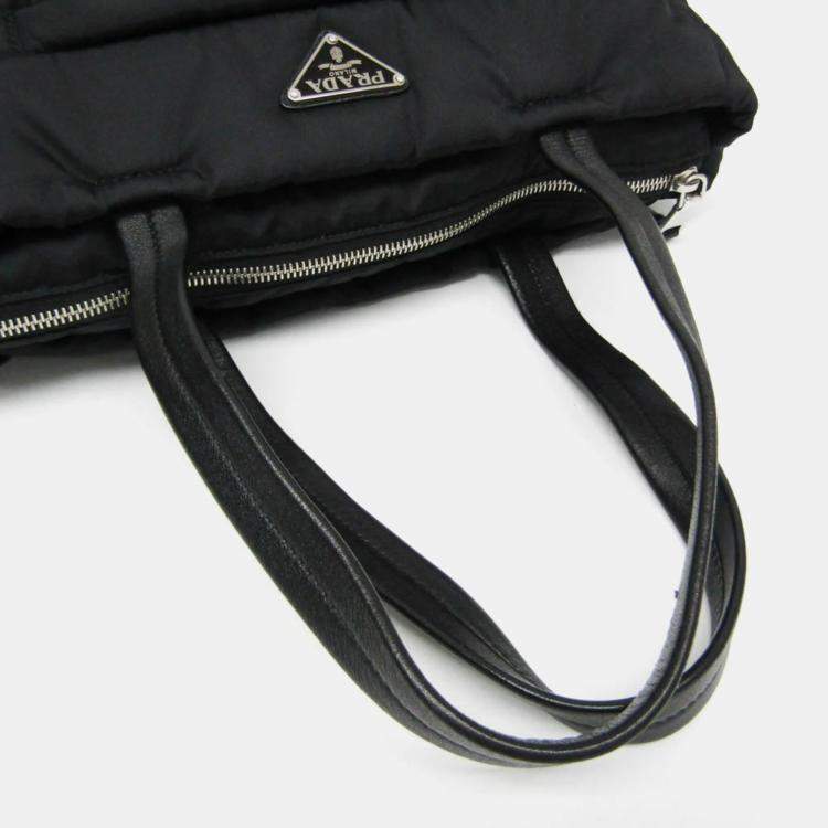 Pre Owned Prada Tessuto Black Nylon Bomber Tote Bag 