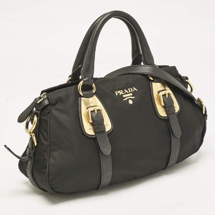 Pre Owned Prada Black Tessuto Nylon and Leather Satchel