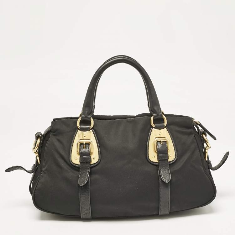 Pre Owned Prada Black Tessuto Nylon and Leather Satchel
