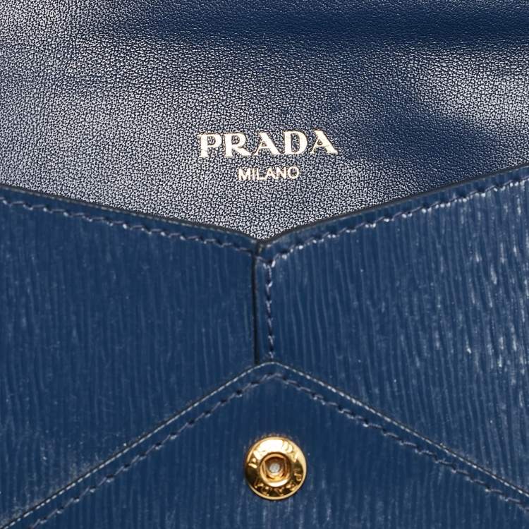 Pre Owned Prada Navy Blue Saffiano Move Leather Envelope Pouch