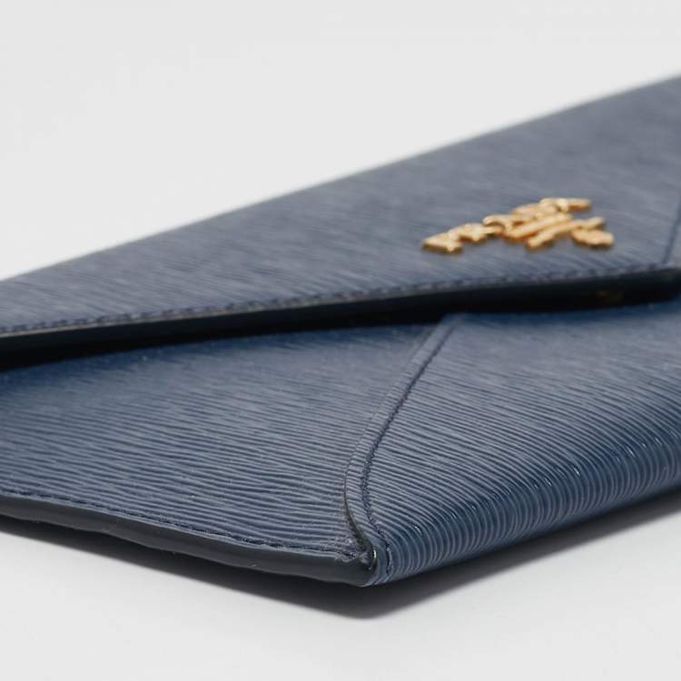 Pre Owned Prada Navy Blue Saffiano Move Leather Envelope Pouch