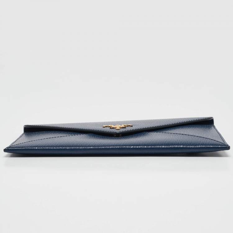 Pre Owned Prada Navy Blue Saffiano Move Leather Envelope Pouch