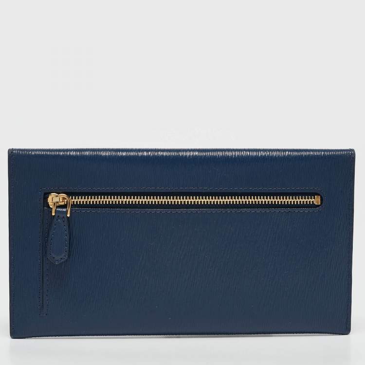 Pre Owned Prada Navy Blue Saffiano Move Leather Envelope Pouch