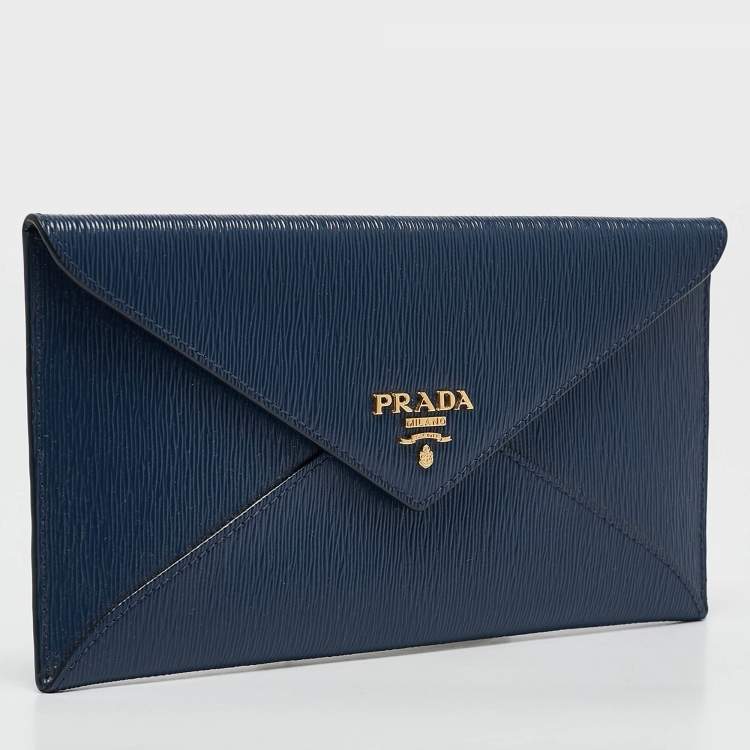 Pre Owned Prada Navy Blue Saffiano Move Leather Envelope Pouch