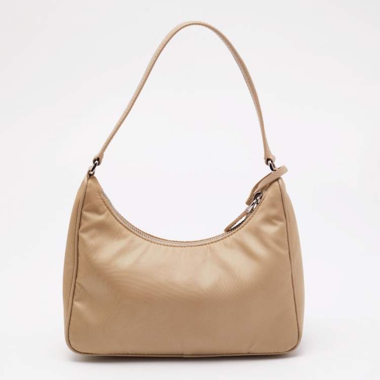 Pre Owned Prada Cream Nylon and Leather Re-Edition 2005 Bag