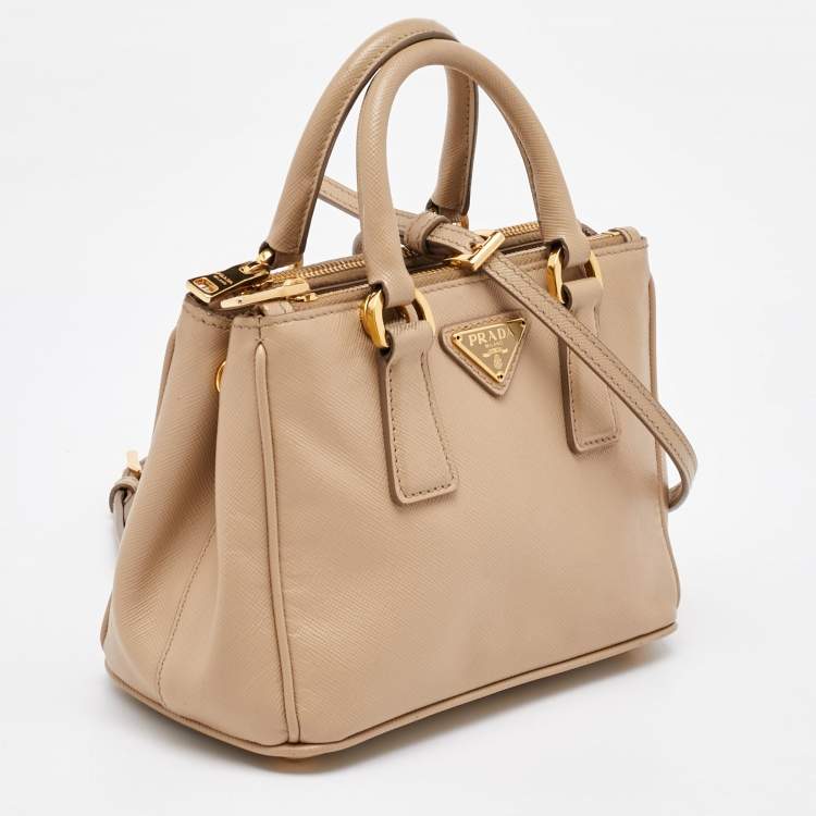 Pre Owned Prada Beige Saffiano Leather Micro Galleria Tote