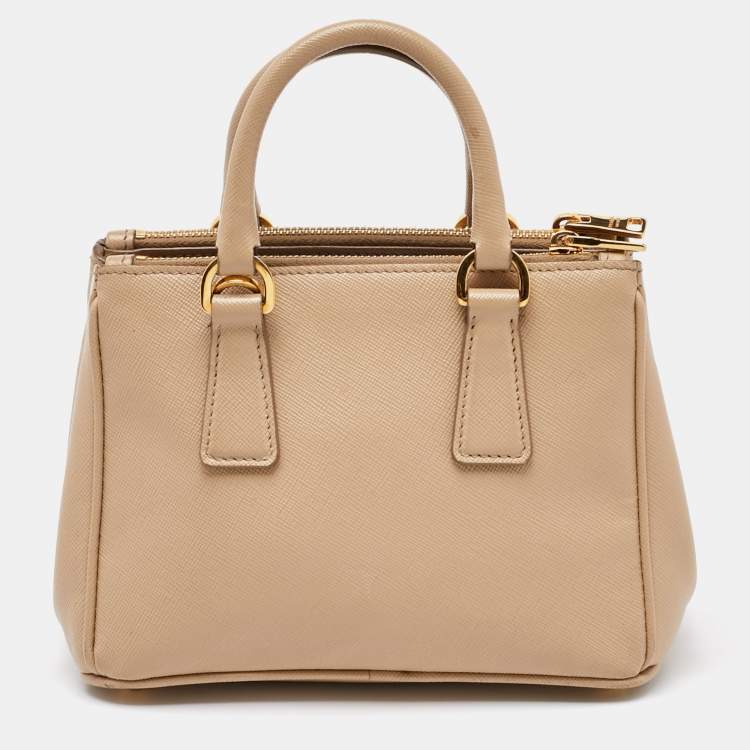 Pre Owned Prada Beige Saffiano Leather Micro Galleria Tote
