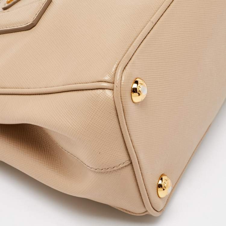 Pre Owned Prada Beige Saffiano Leather Micro Galleria Tote