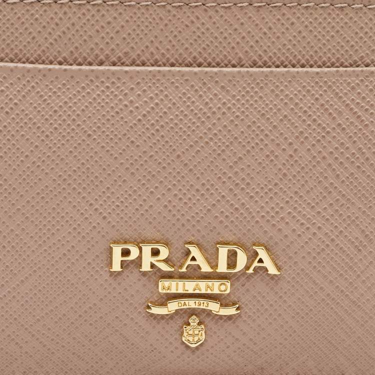 Pre Owned Prada Beige Saffiano Metal Leather Card Holder