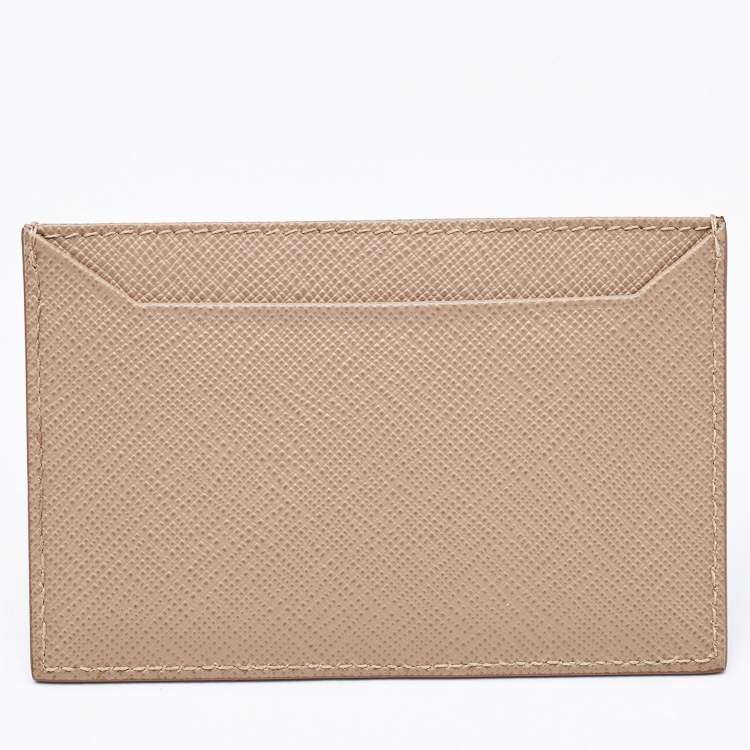 Pre Owned Prada Beige Saffiano Metal Leather Card Holder