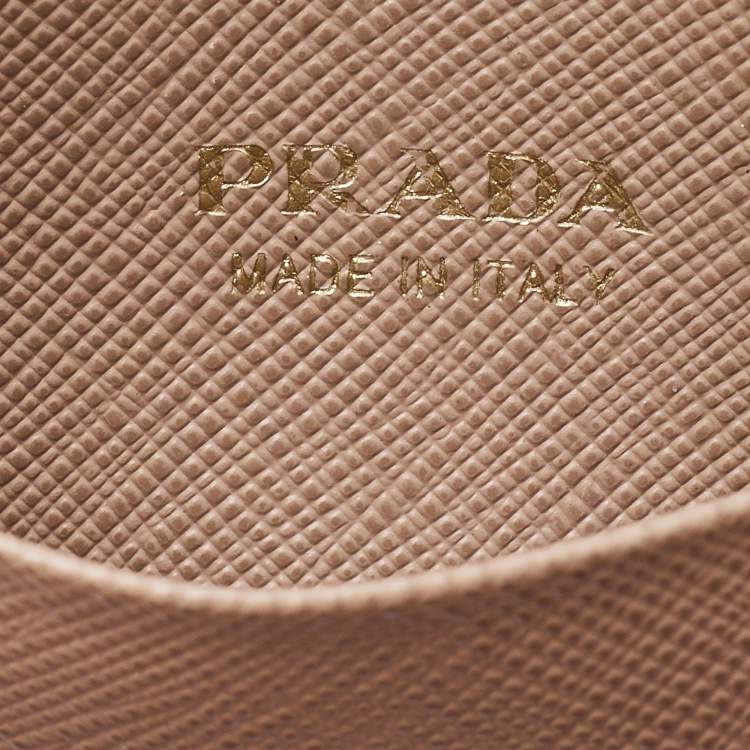 Pre Owned Prada Beige Saffiano Metal Leather Card Holder