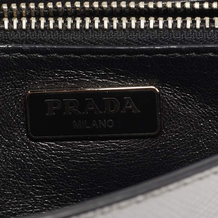Pre Owned Prada Silver Saffiano Lux Leather Mini Flap Crossbody Bag