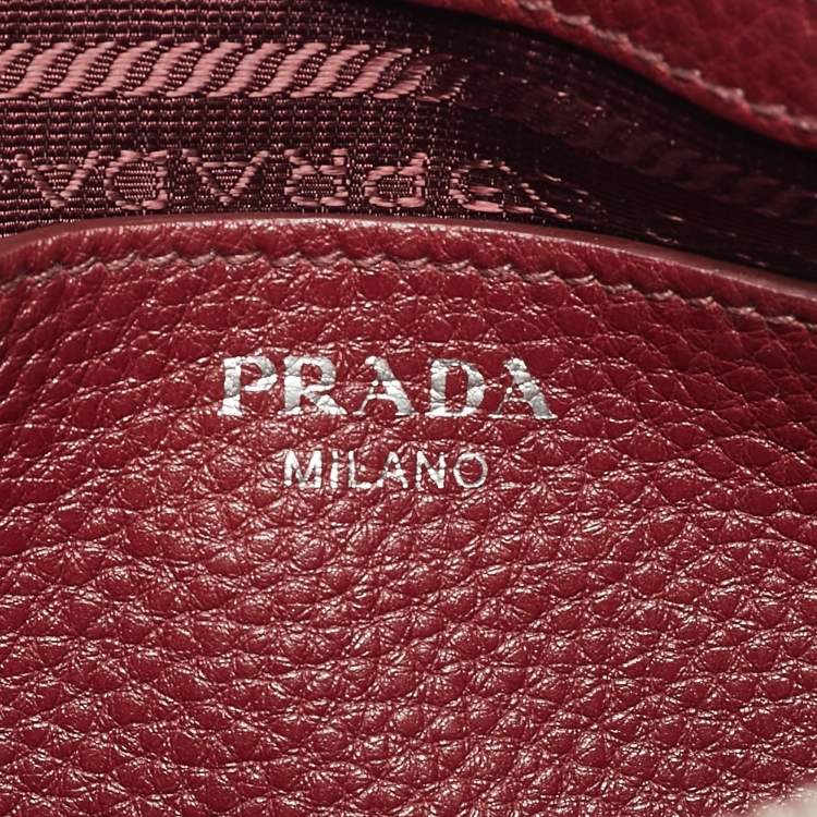 Pre Owned Prada Burgundy Leather Triangle Logo Crossbody Bag