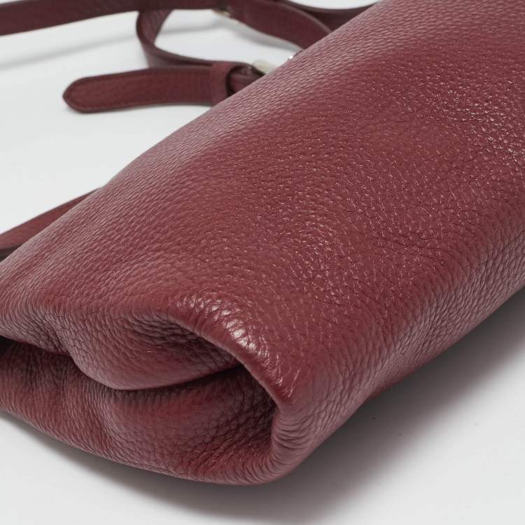 Pre Owned Prada Burgundy Leather Triangle Logo Crossbody Bag