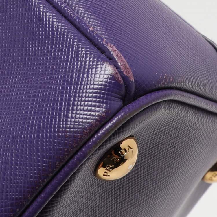 Pre Owned Prada Purple Saffiano Lux Leather Medium Double Zip Tote