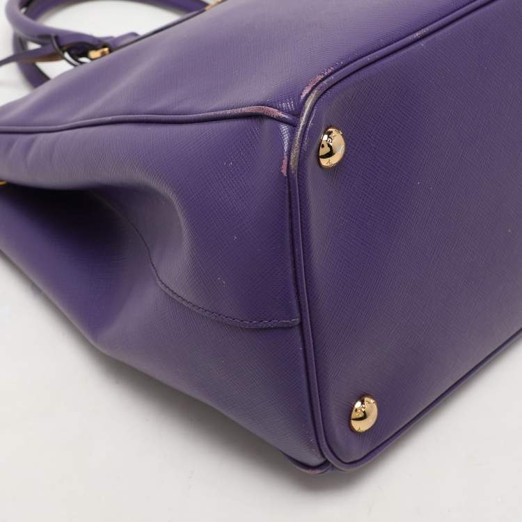 Pre Owned Prada Purple Saffiano Lux Leather Medium Double Zip Tote