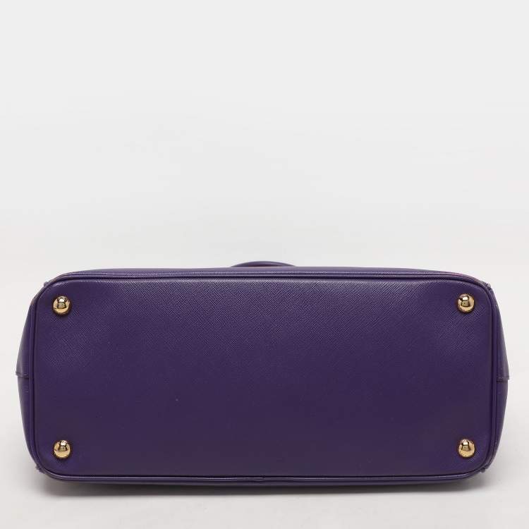 Pre Owned Prada Purple Saffiano Lux Leather Medium Double Zip Tote