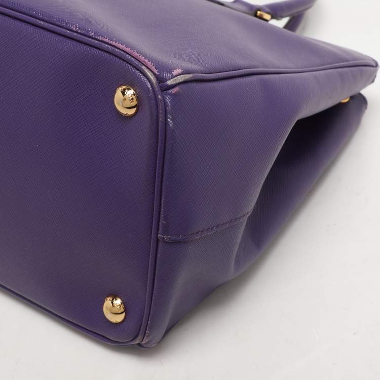 Pre Owned Prada Purple Saffiano Lux Leather Medium Double Zip Tote