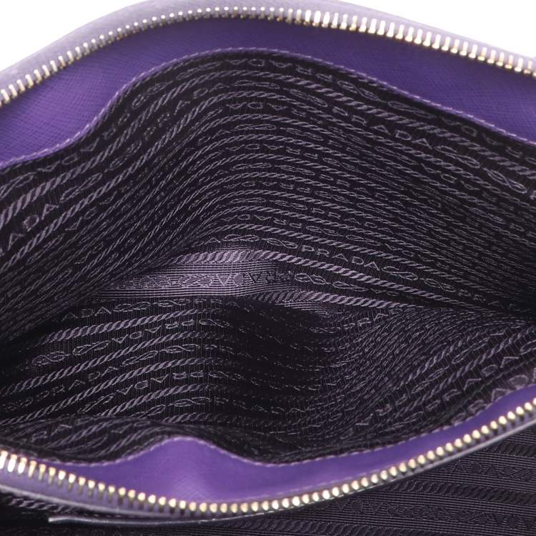 Pre Owned Prada Purple Saffiano Lux Leather Medium Double Zip Tote