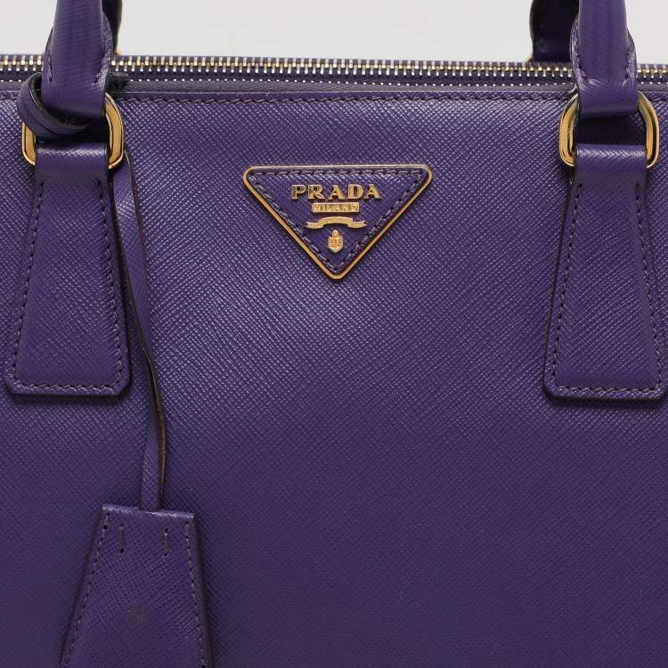 Pre Owned Prada Purple Saffiano Lux Leather Medium Double Zip Tote