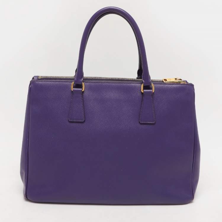 Pre Owned Prada Purple Saffiano Lux Leather Medium Double Zip Tote