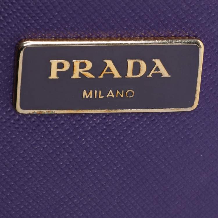 Pre Owned Prada Purple Saffiano Lux Leather Medium Double Zip Tote