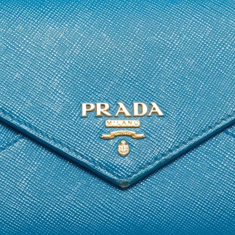 Pre Owned Prada Blue Saffiano Metal Leather Letter Continental Wallet