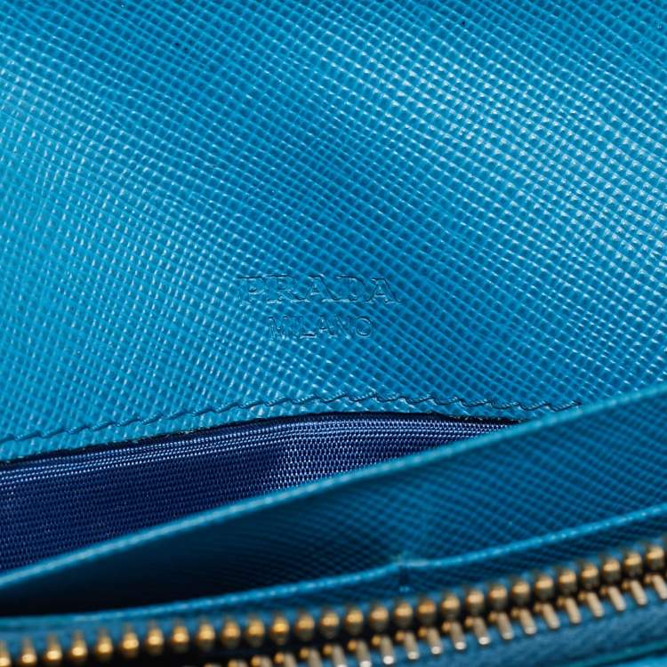 Pre Owned Prada Blue Saffiano Metal Leather Letter Continental Wallet