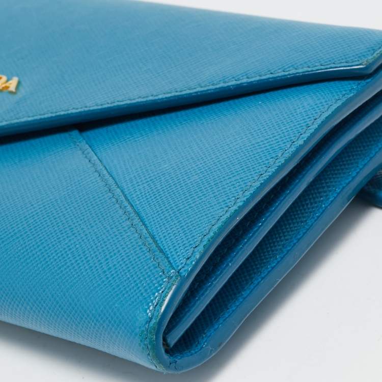 Pre Owned Prada Blue Saffiano Metal Leather Letter Continental Wallet