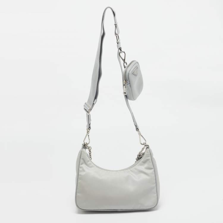 Pre Owned Prada Light Blue Nylon Re-Edition 2005 Shoulder Bag