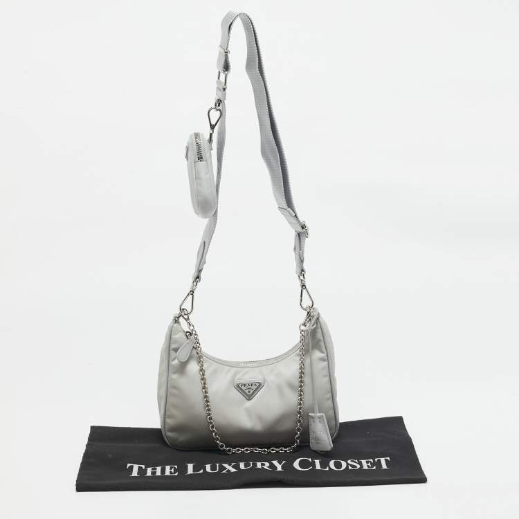 Pre Owned Prada Light Blue Nylon Re-Edition 2005 Shoulder Bag