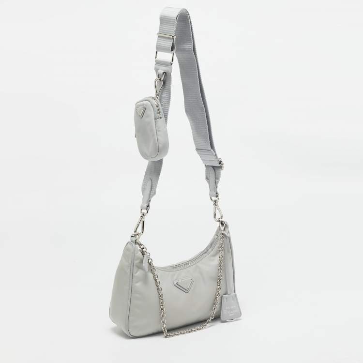 Pre Owned Prada Light Blue Nylon Re-Edition 2005 Shoulder Bag