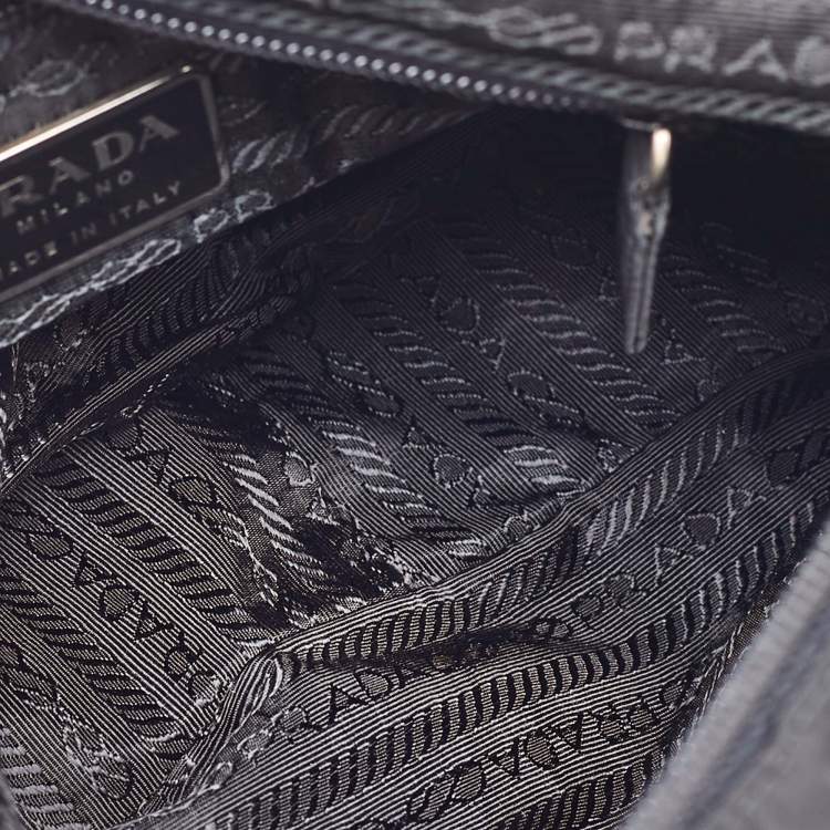 Pre Owned Prada Black Nylon Triangle Logo Metal Handle Hobo