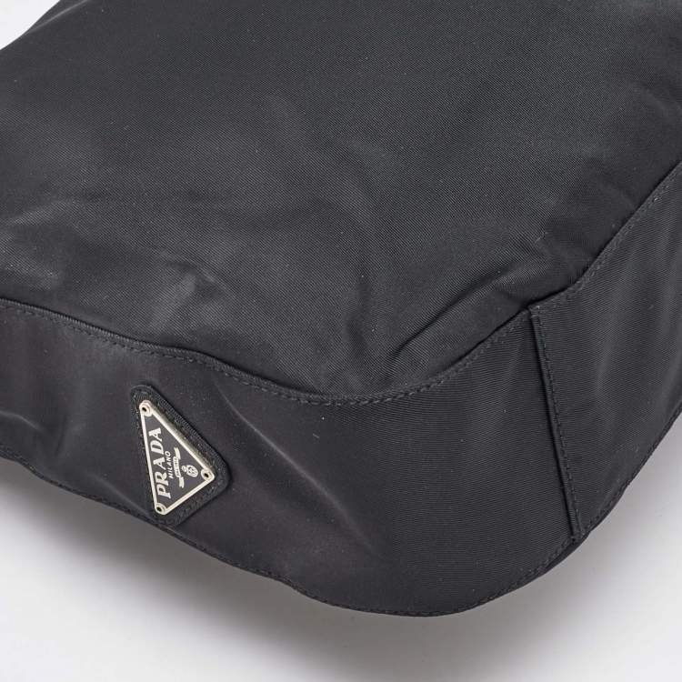 Pre Owned Prada Black Nylon Triangle Logo Metal Handle Hobo