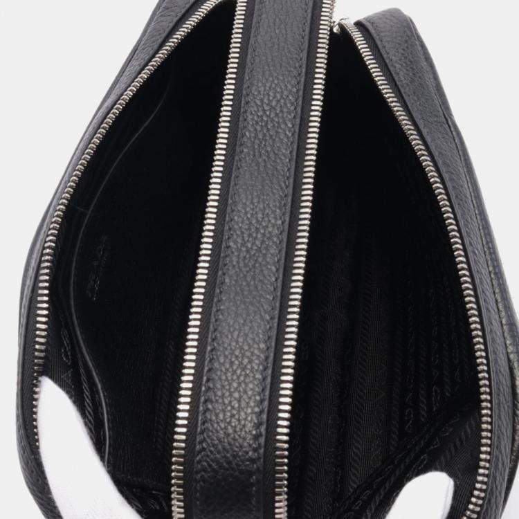 Pre Owned Prada Black Vitello Daino Leather Shoulder Bag