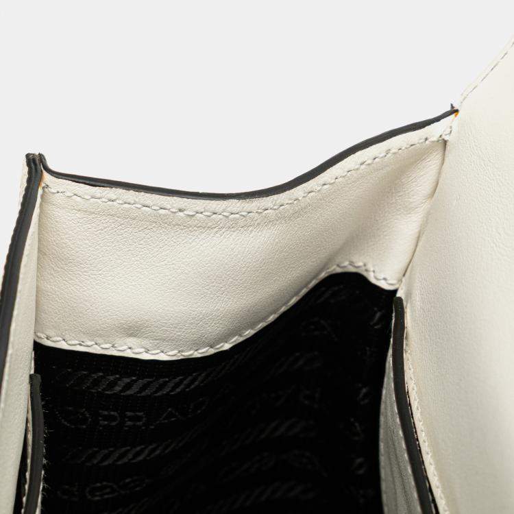 Pre Owned Prada White Saffiano Leather Monochrome Robot Patches Envelope Chain Flap Bag