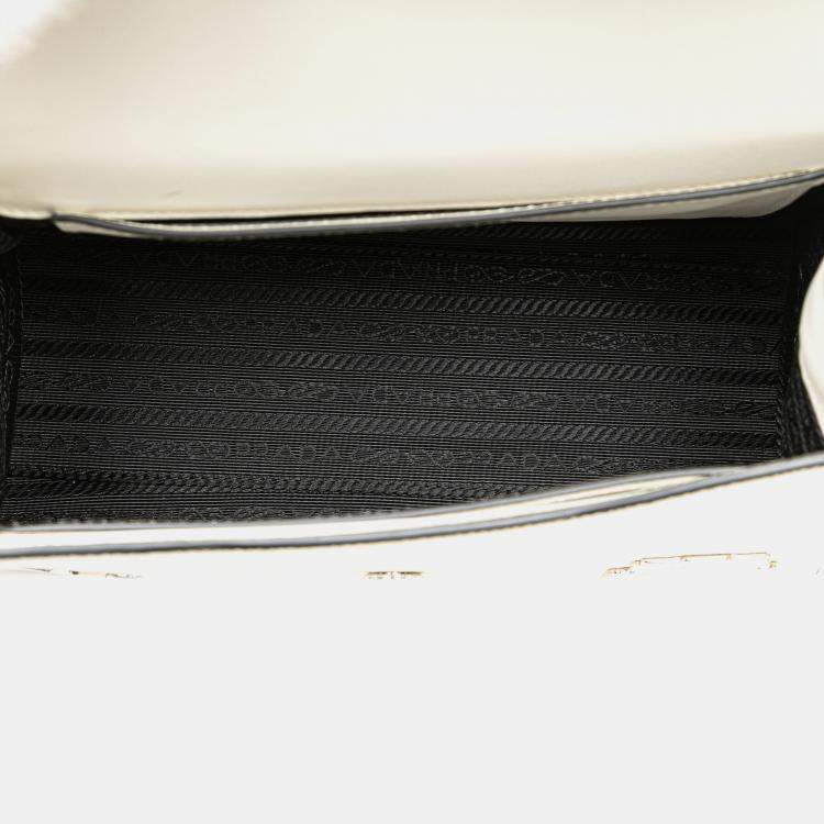 Pre Owned Prada White Saffiano Leather Monochrome Robot Patches Envelope Chain Flap Bag