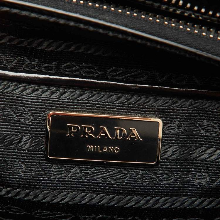 Pre Owned Prada Black Patent Leather Floral Applique Frame Doctor Top Handle Bag