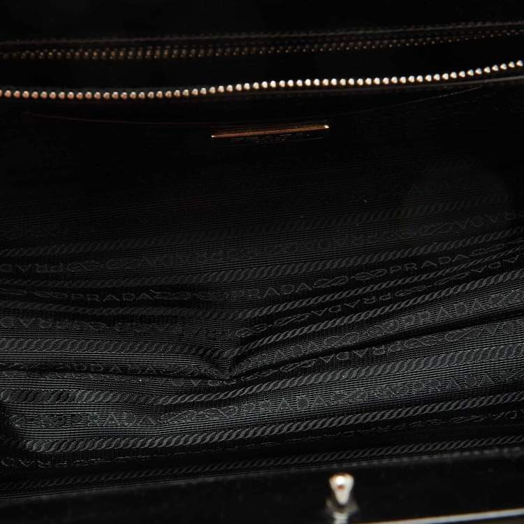 Pre Owned Prada Black Patent Leather Floral Applique Frame Doctor Top Handle Bag