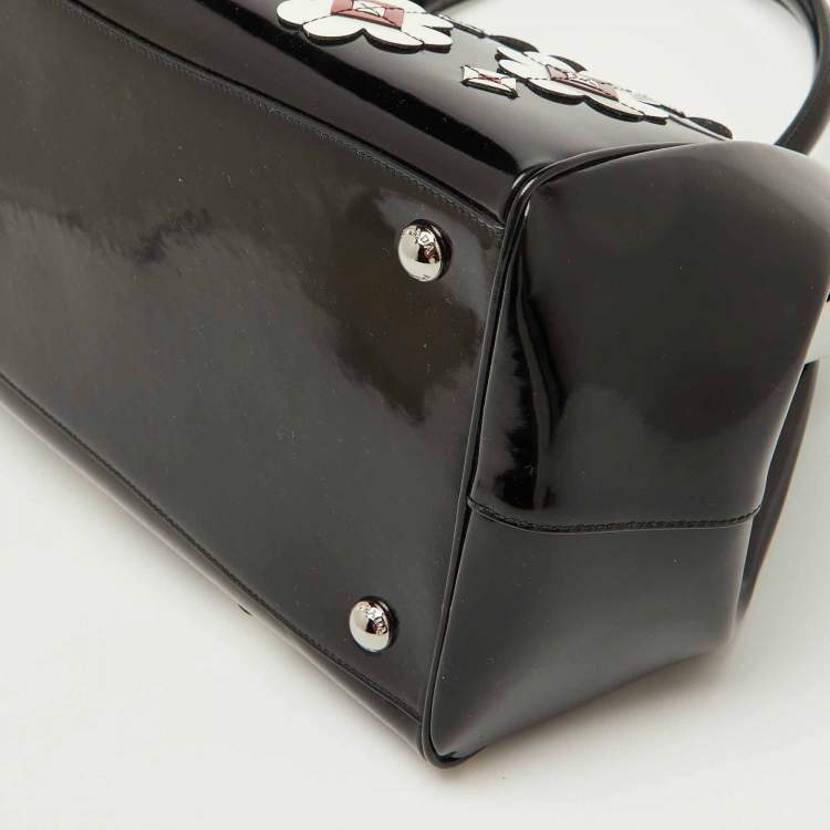 Pre Owned Prada Black Patent Leather Floral Applique Frame Doctor Top Handle Bag
