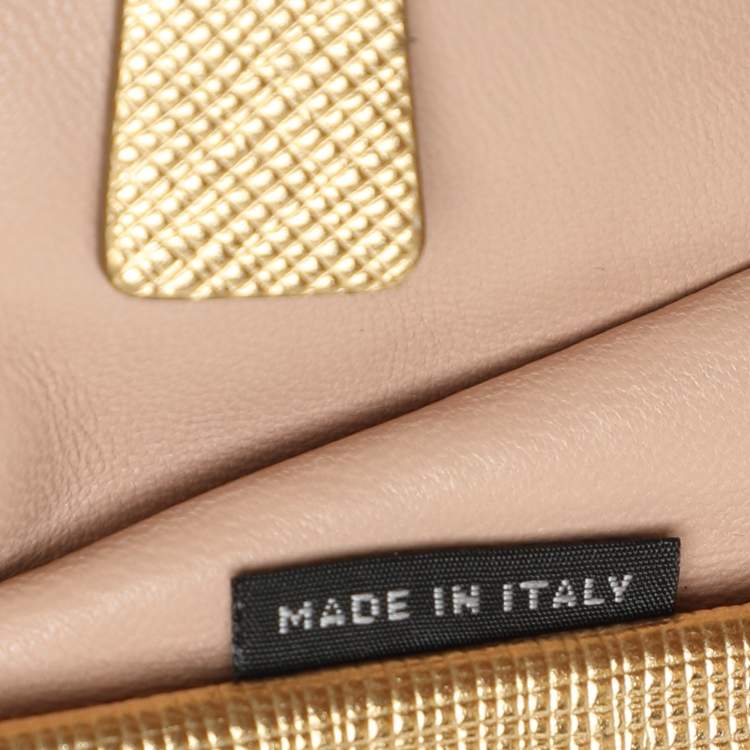 Pre Owned Prada Gold Saffiano Lux Leather East-West Frame Clutch